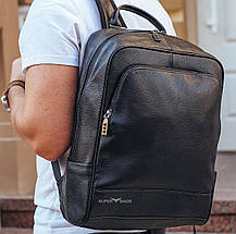 Чоловічий рюкзак шкіряний міський для ноутбука чорний Tiding Bag B2-884371A, фото 4