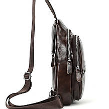 Чоловічий шкіряний слінг на одне плече сумка-слінг коричнева TIDING BAG 62867, фото 4