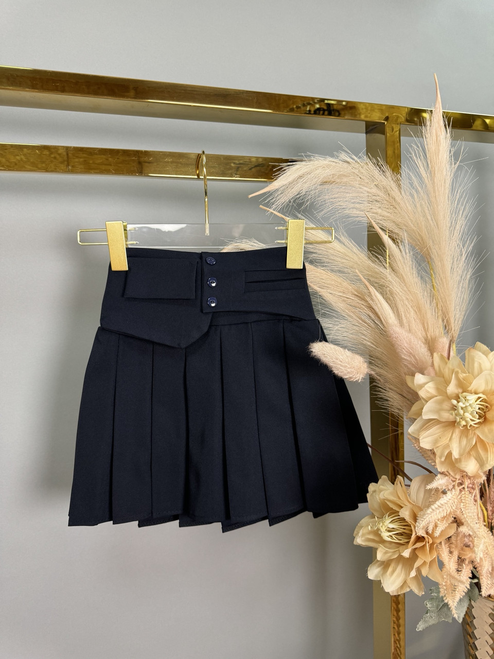 Оптом шкільна дитяча спідниця в складочку з декоративним поясом р 116-140 синій\чорний
