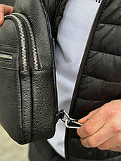 Шкіряна сумка-слінг, рюкзак через плече чорна TIDING BAG 3280, фото 4