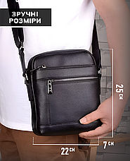 Шкіряна чоловіча сумка-барсетка через плече з ручкою чорна Tiding Bag 78465, фото 5