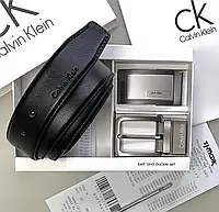 Ремень мужской кожаный двухсторонний Сalvin Klein брендовый подарочный набор ремень с двумя пряжками