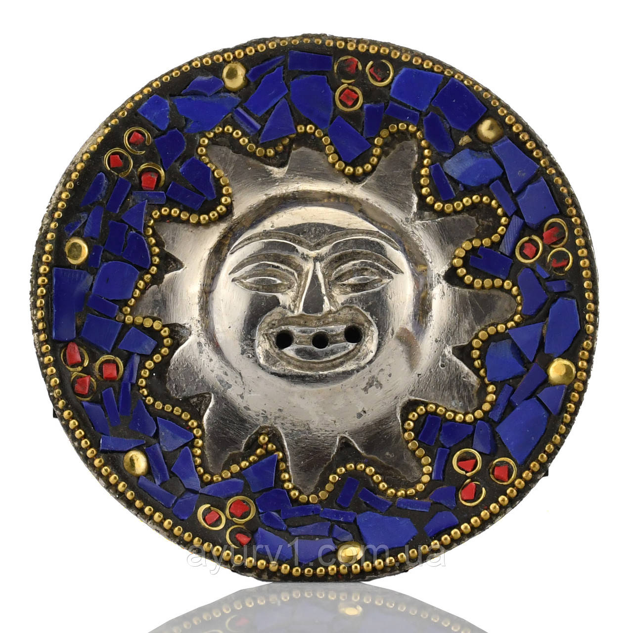 Металева підставка для ароматичних паличок та конусів із символом Сонця (синього кольору)