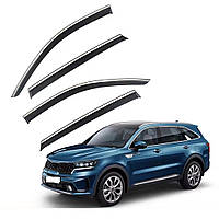 Дефлектори вікон (вітровики) для Kia Sorento 2020+ з нерж. хром смужкою (HAWK)