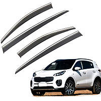 Дефлектори вікон (вітровики) для KIA Sportahe 2016-2021 з нерж. хром смужкою (HAWK)