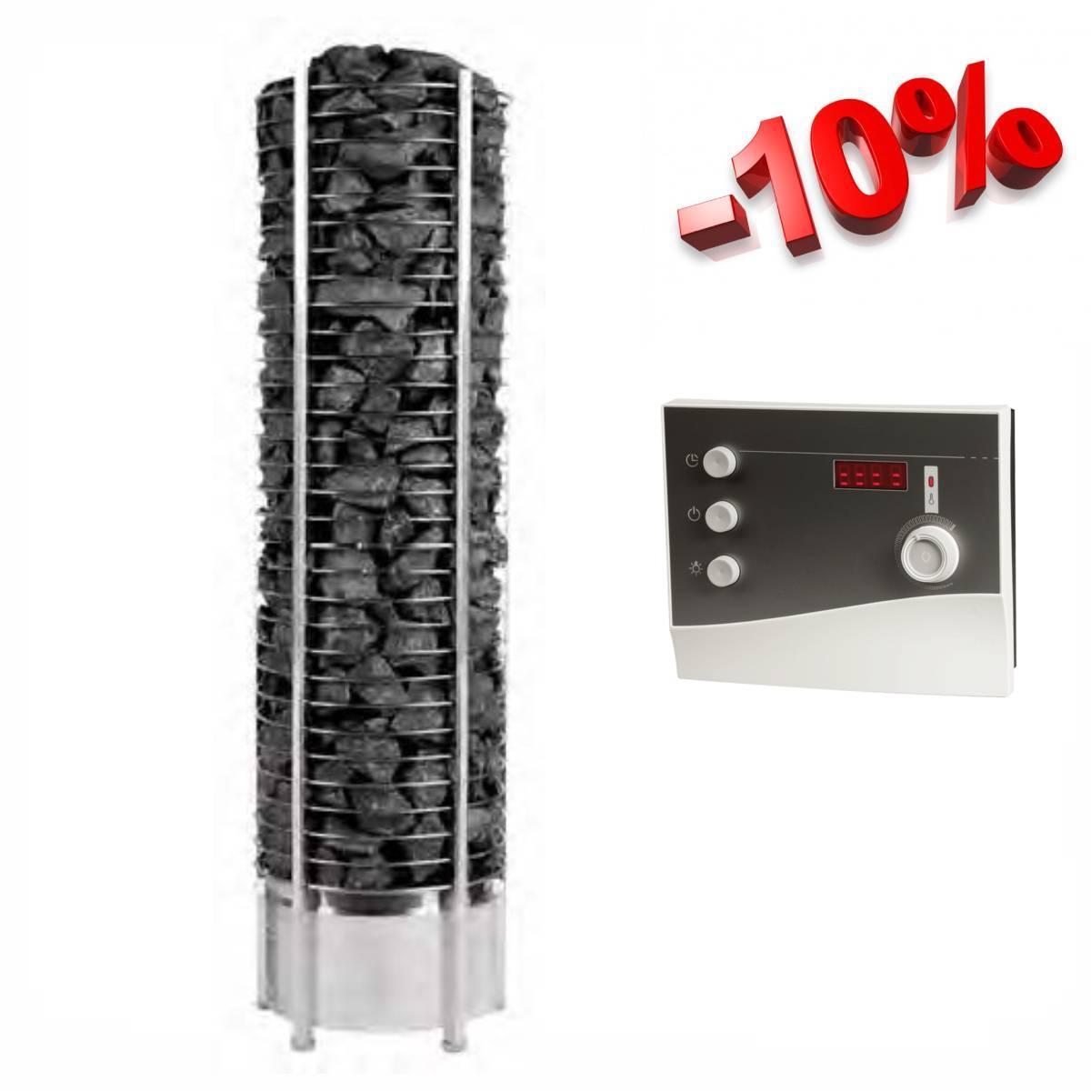 Електрична кам'янка для сауни Sentiotec Tower Heater 6 кВт з виносним пультом  Sentiotec K2 Next, фото 1