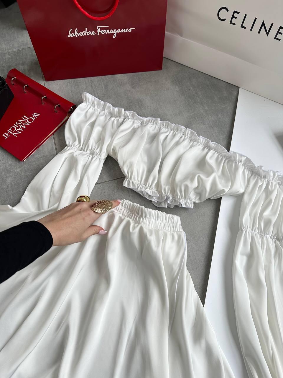 Якісний та зручний комплект топ + спідничка молочного кольору, фото 1