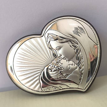 Ікона дитяча Діва Марія з Немовлям в сердечку темний оклад