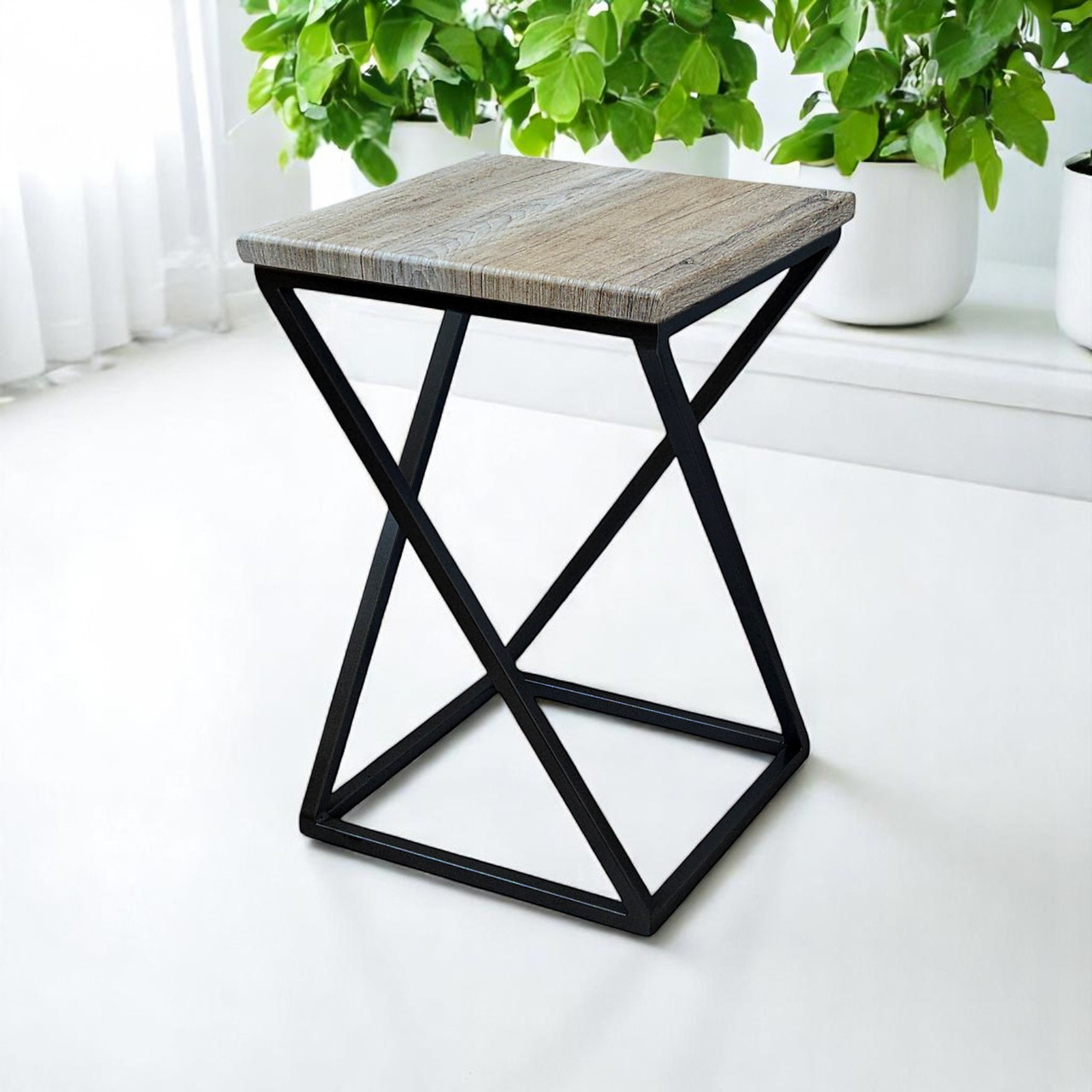 Підставка для квітів металева у стилі Лофт Marble чорний/дуб сонома, фото 1