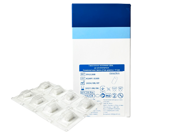 Губка-тампон гемостатична Osseous стоматологічна 8 мм Dia x 12 мм., 1 уп., фото 1