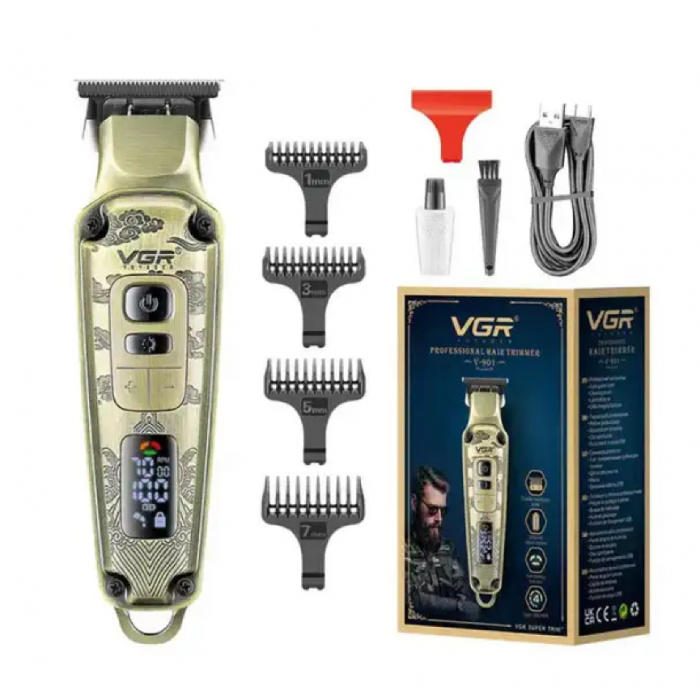 Професійна машинка для стриження бездротова акумуляторна LED-дисплей VGR V-901 + 4 насадки, фото 1