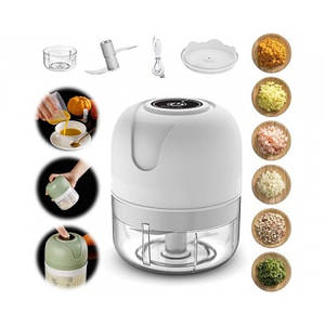 Кухонний мініподрібнювач для продуктів, 250 мл, від USB, Білий/Акумуляторний блендер-дрібнорізувач для овочів