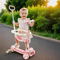 Дитячий самокат трансформер 5 в 1 для дівчинки складаний батьківська ручка сидіння захисний бортик звук світло