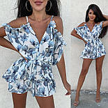 Жіночий літній комбінезон шортами/ромпер із відкритими плечима та квітковим принтом на регульованих бретелях, фото 6
