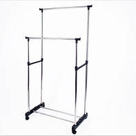 Універсальна пересувна подвійна стійка для одягу з коліщатками та полицею Double-Pole 8006, 160×80×42 см