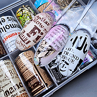 Фольга для дизайну нігтів матова з літерами, газета, з газетою, з написами, написи, букви англійські, журнал