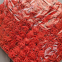 Троянди з латексу з фатином червоний D 1.5 см Паковання — 144 шт.