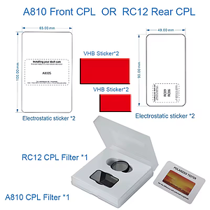 Поляризаційний CPL фільтр скло відеореєстратору Xiaomi 70mai Dash Cam 4K A810 та задньої камери RC12