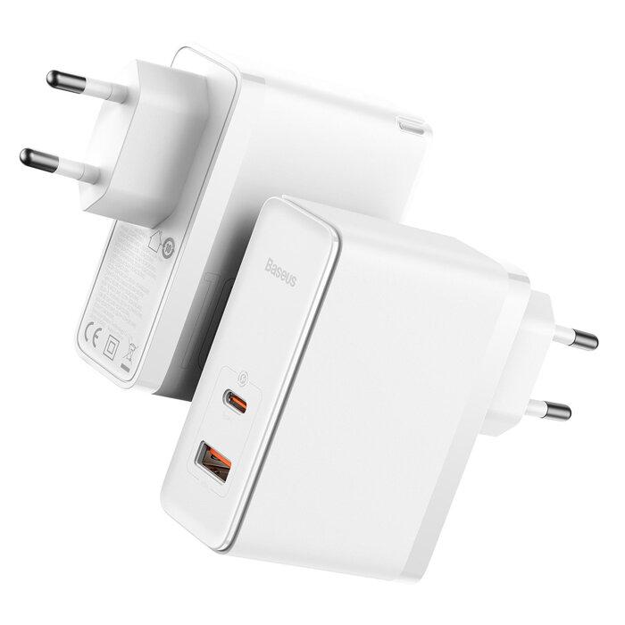 Мережевий ЗП Baseus GaN5 Pro Fast Charger C+U 100W White  + кабель Type-C - Type-C (CCGP090202)