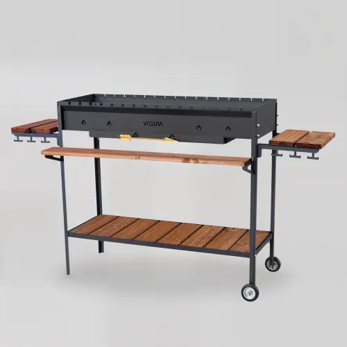 Міцний мангал VESUVI Comfort Wood 1000 з полицями, гачками та на коліщатках, жаровня 1000 мм, до 16 шампурів, фото 1