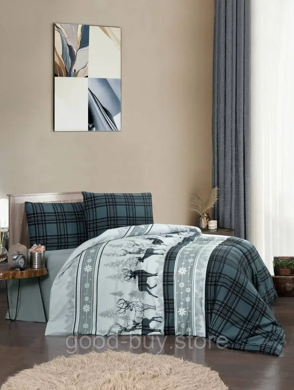 Постільна білизна First Choice Flannel Happiness Green сімейна 160х220х2