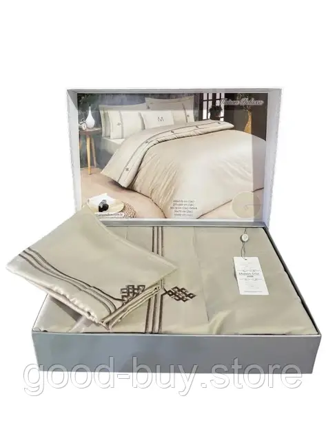 Постільна білизна Maison D&#039;or Maison Deluxe beige-brown 200x220см сатин з вишивкою