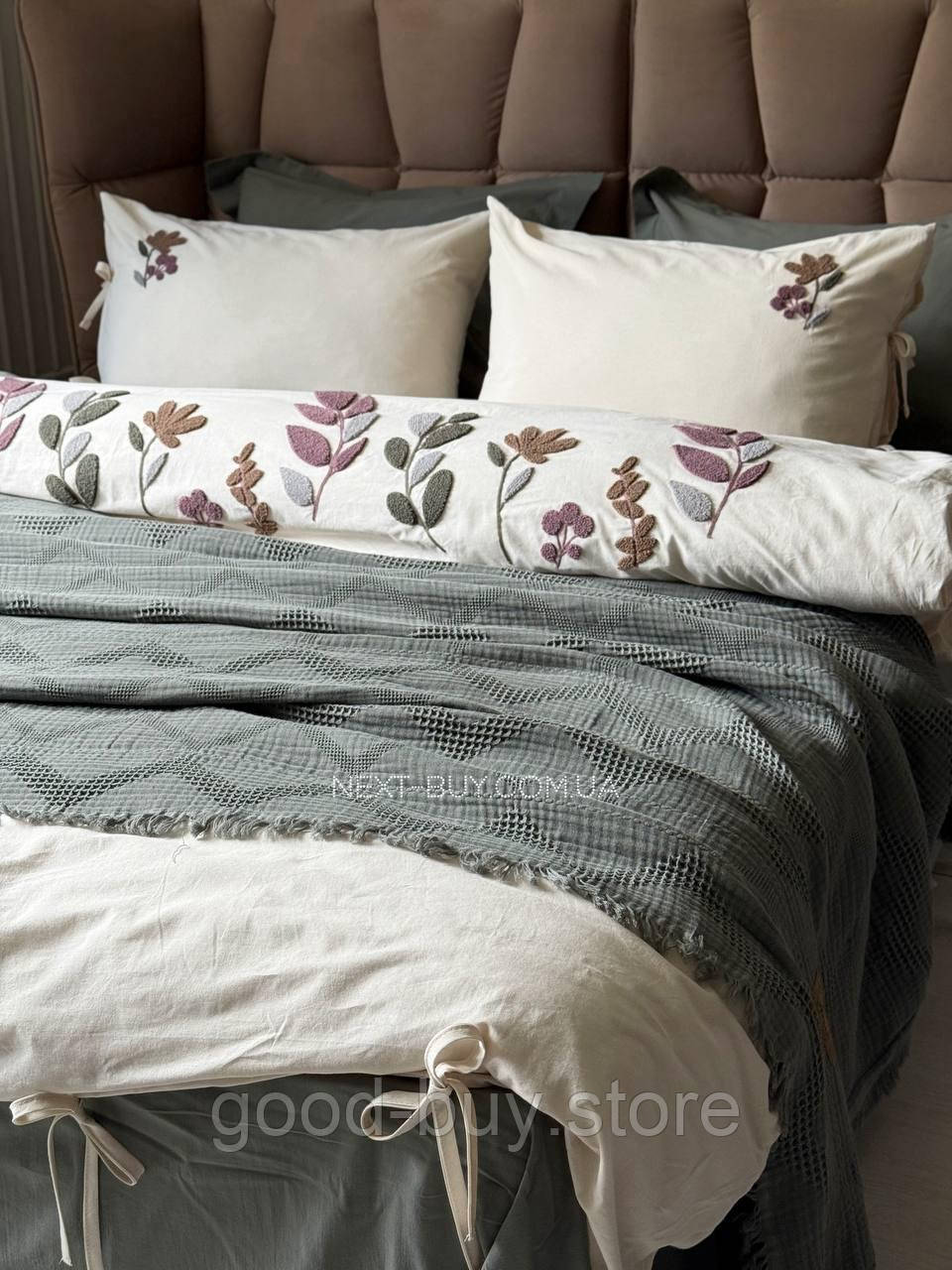 Постільна білизна з піке Saheser Paula Haki євро 200х220, фото 1