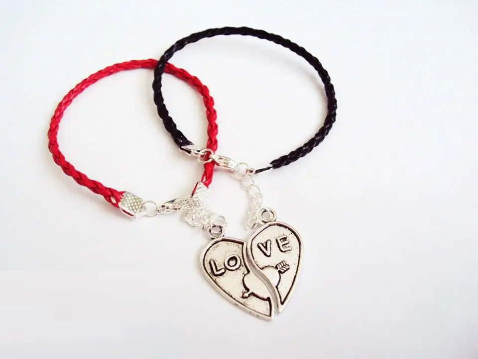 Парні браслети для закоханих дві половинки серця I love you чорне і червоне, фото 1