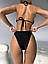 Роздільний чорний купальник бікіні трикутник красивий із кільцями та ланцюжком, розмір S, M, L, фото 5