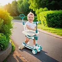 Дитячий самокат-трансформер 5 в 1 для малюків звук світло батьківська ручка захисний бортик сидіння складаний