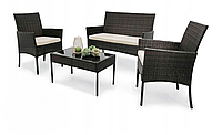 Набір садових меблів з ротанга для саду кафе тераси садові меблі комплект (Диван 2 крісла стіл) Коричневий