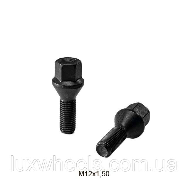 Болт колісний М12x1,5x28 мм Конус (BMW, Dacia, Daewoo, Opel, Renault) Чорний цинк Ключ 17 Farad (Італія), фото 1
