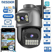 Wi-Fi камера 10MP с двойным объективом, зумом, отслеживанием, 2.4/5ГГц, 340°, ночное видение IP66