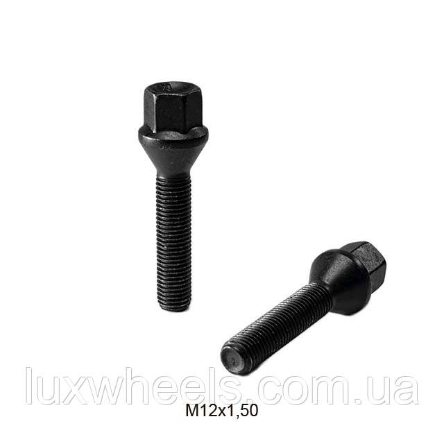 Болт колісний М12x1.5x50мм Конус Чорний цинк Ключ 17 Farad (Італія) Подовжений