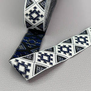 Тасьма національна 2 см - темно-синій орнамент, моток 6 м