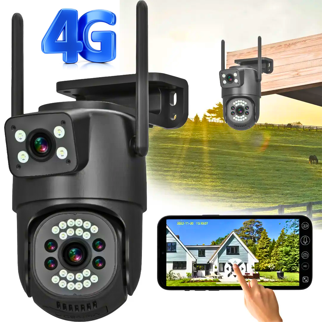 Поворотна вулична IP 4G камера 6Mp V380Pro з 2 об'єктивами Розумна відеокамера з нічним баченням