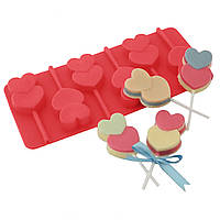 Силіконова форма для морозива і цукерок на паличці "Сердечка"