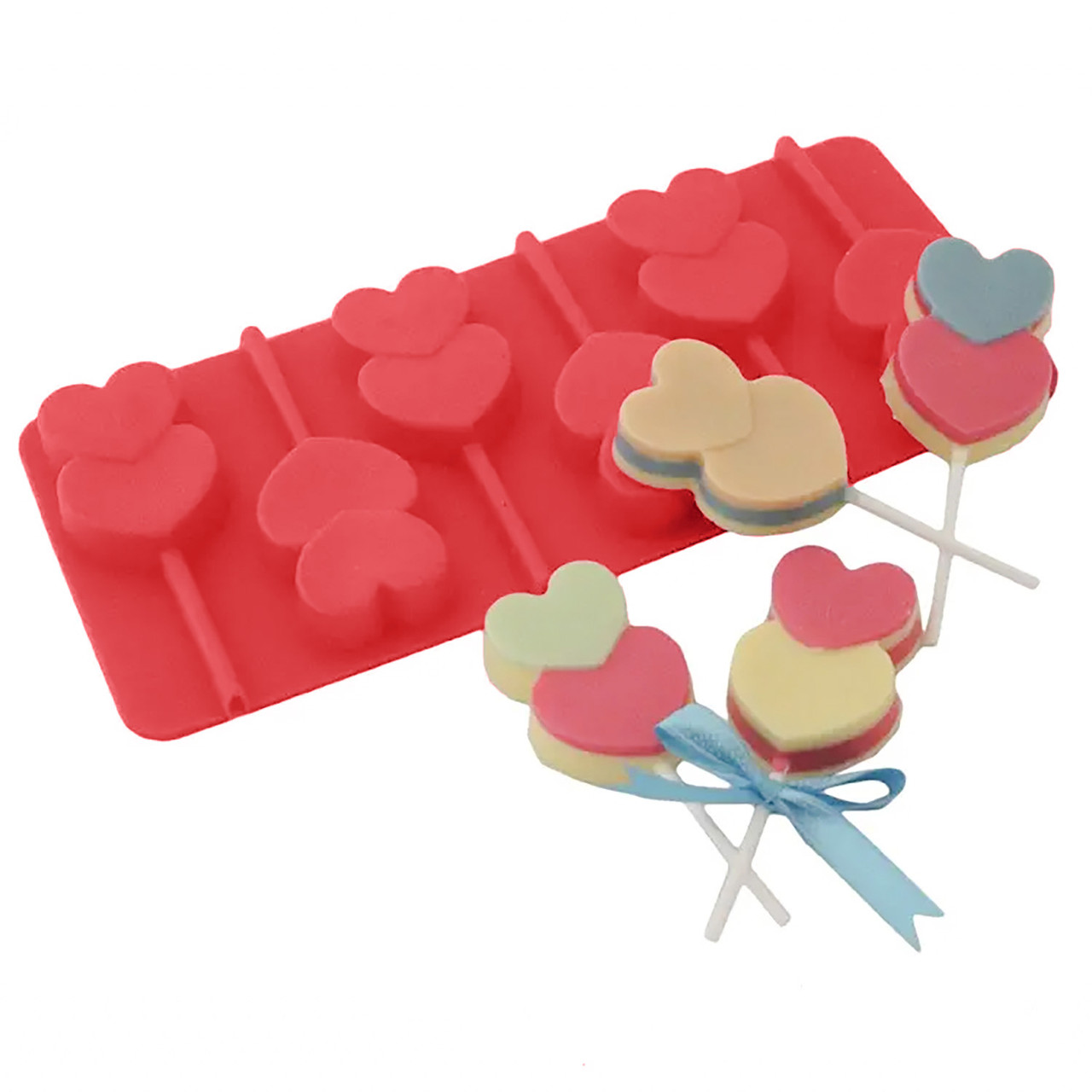 Силіконова форма для морозива і цукерок на паличці "Сердечка", фото 1