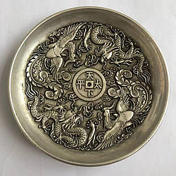 Антикварна художня тарілка Дракон Фенікс 10 см у стилі Цин Цяньлун, новорічний