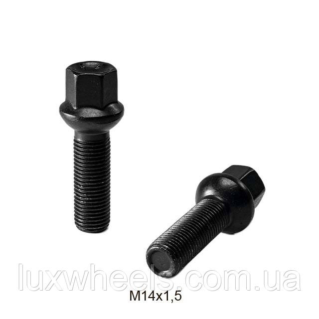 Болт колісний М14x1,5x40 мм Сфера R13 Чорний цинк Ключ 17 Farad (Італія) подовжений для Audi, Seat, Skoda, VW