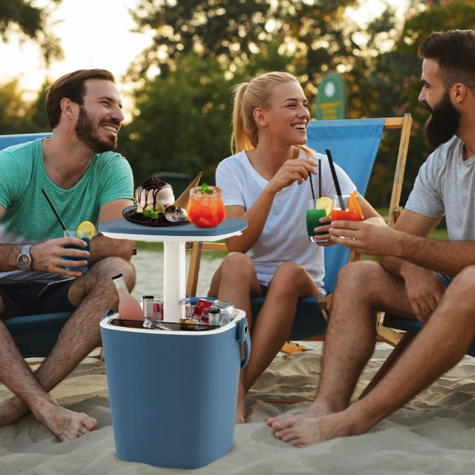 Стіл-холодильник Costway Gobar 3-в-1 з підіймальною кришкою 15L синій