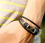 Чоловічий шкіряний браслет X з екошкіри вставки сталь із пряжкою, фото 2