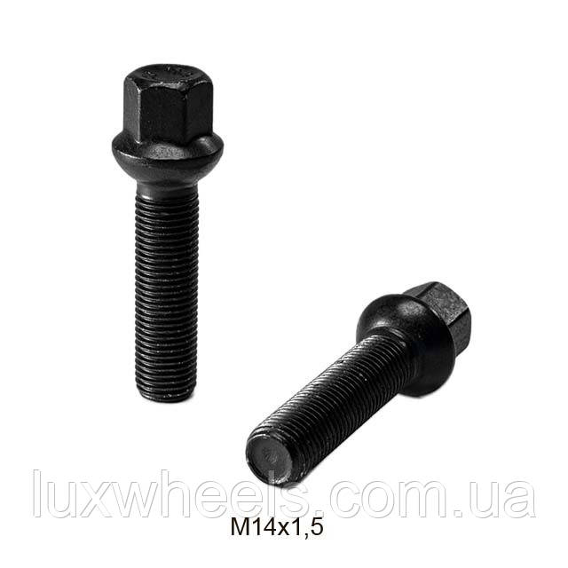 Болт колісний М14x1,5x50мм Сфера R13 Чорний цинк Ключ 17 Farad (Італія) Подовжений, фото 1