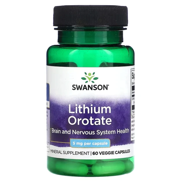 Оротат літію Swanson Lithium Orotate, 5 мг, 60 рослинних капсул, фото 1