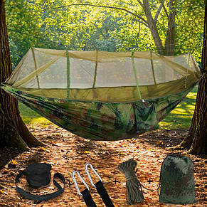 Туристичний підвісний гамак 263х135 см, з москітною сіткою + кріплення, Камуфляж (JS), фото 1