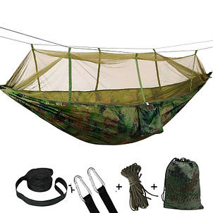 Туристичний підвісний гамак 263х135 см, з москітною сіткою + кріплення, Камуфляж (JS), фото 2