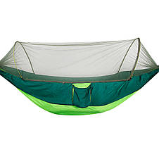 Кемпінговий туристичний складний гамак з москітною сіткою і дугами V2 Зелено-салатовий, фото 3