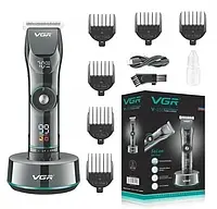 Машинка для стрижки волосся і бороди професійна VGR V-256 з LED-дисплеєм і підставкою