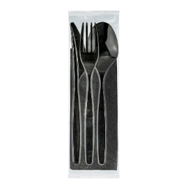Набір столових приладів PS одноразових "LUX" | Чорний (вилка, ложка, ніж, серветка) (200шт/уп), фото 1