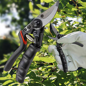 Професійні садові ножиці секатор для обрізки дерев, рослин з поворотною рукояткою 215 мм 1245 (JS), фото 1